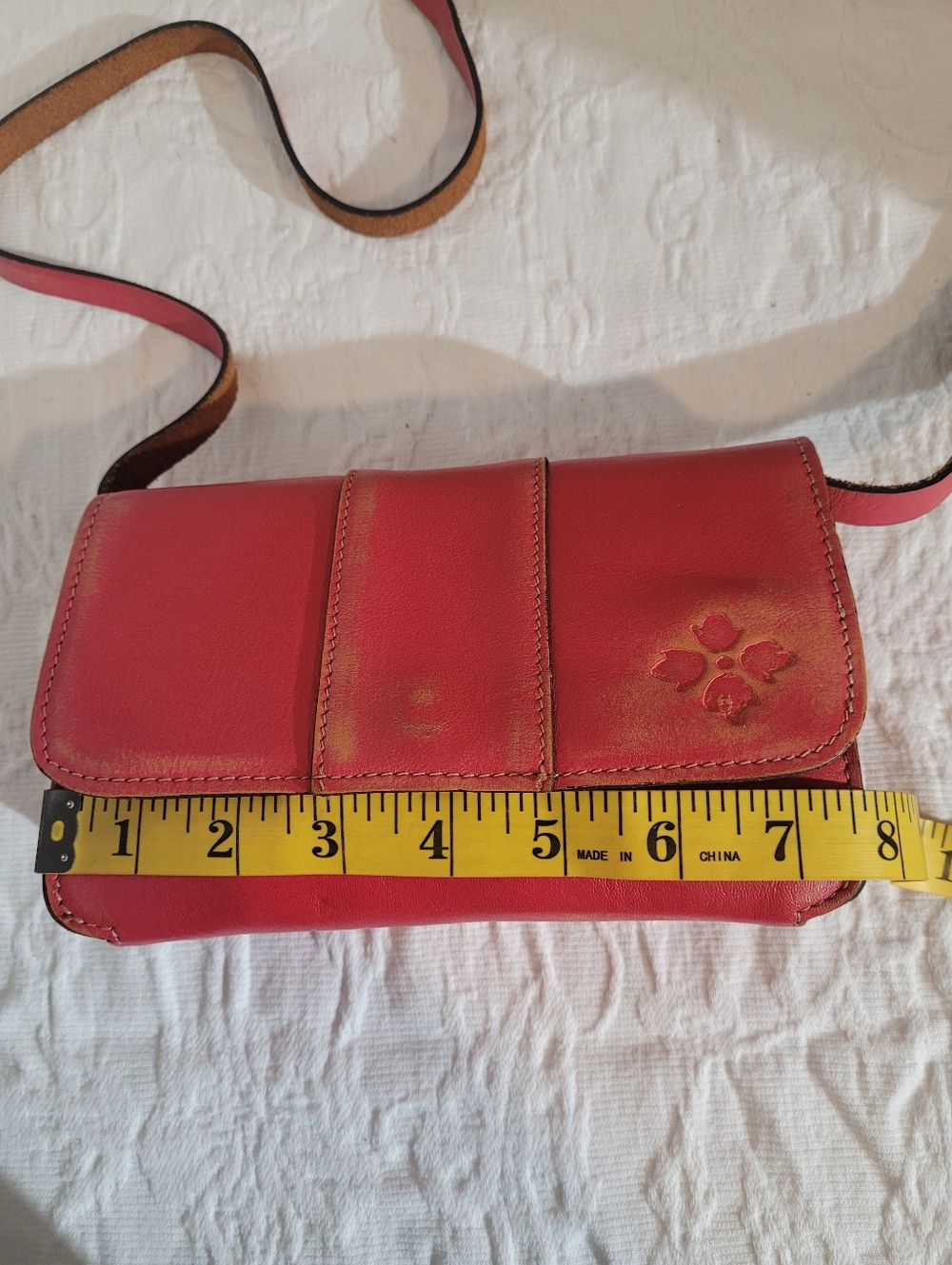 Patricia Nash Red Tan Distressed Leather Small Adjustable Crossbody Bag - Picture 13 of 15